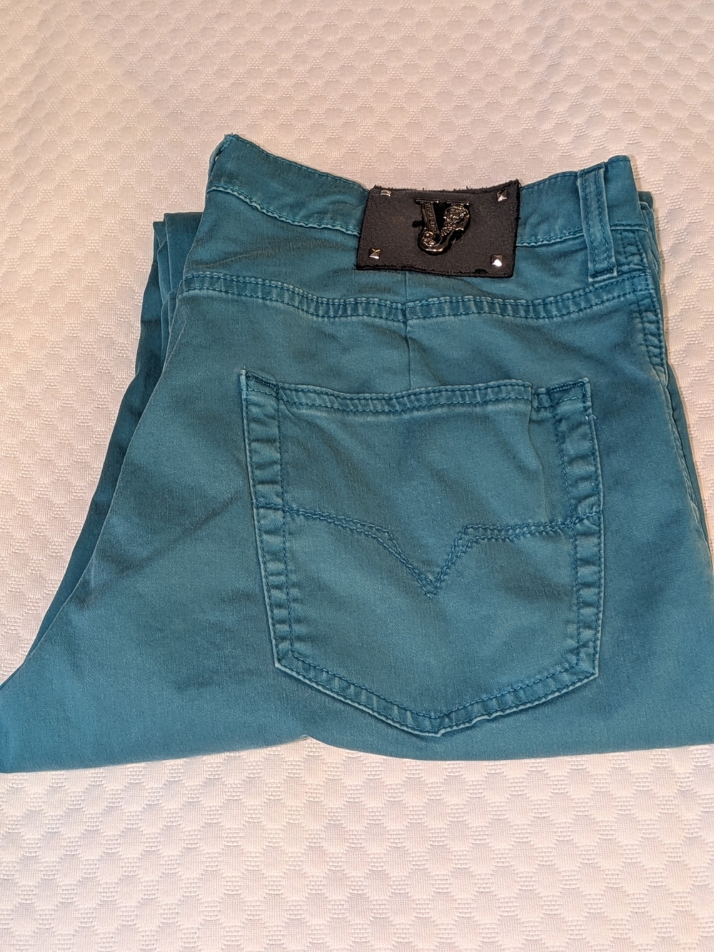 Men's Teal Jeans with Back Pocket Detailing